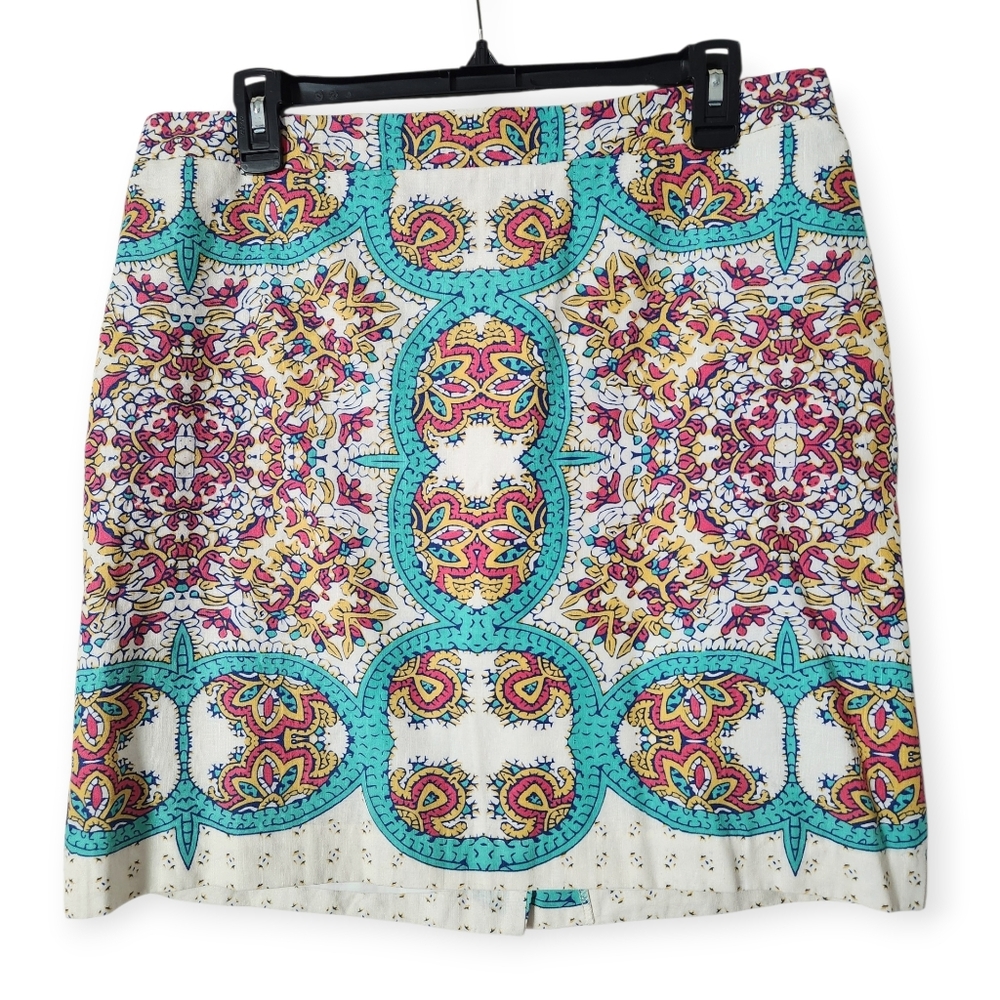Lucy & Laurel Anthropologie Boho Paisley Floral Linen Print A Line Skirt Size 10